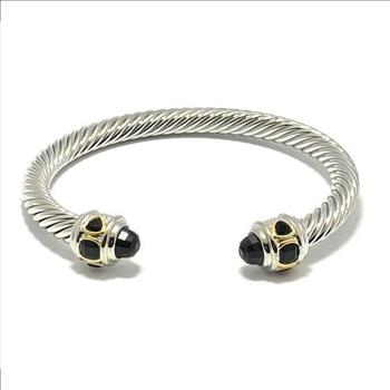 5.95ct Black Spinel Cable Bangle Bracelet Platinum, Gold Plated