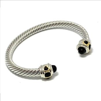 5.95ct Black Spinel Cable Bangle Bracelet Platinum, Gold Plated