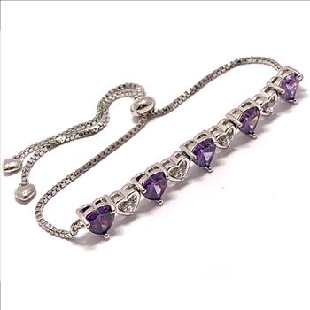 6.00ctw Amethyst & Diamonique Diamond Adjustable Tennise Bracelet