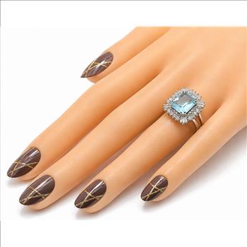 6.00ctw Blue Topaz & Diamonique Diamond  Engagement Ring