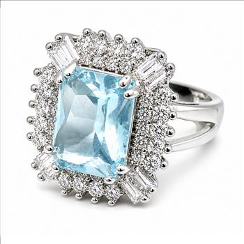6.00ctw Blue Topaz & Diamonique Diamond  Engagement Ring
