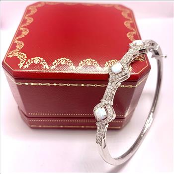 6.00ctw Diamonique Diamond & Opal Bangle Bracelet