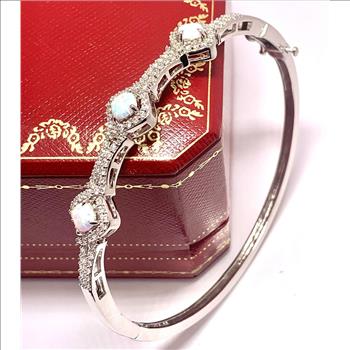 6.00ctw Diamonique Diamond & Opal Bangle Bracelet