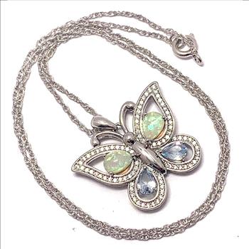 6.00ctw Opal, Blue Topaz & Diamonique Diamond BUTTERFLY Necklace