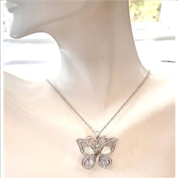 6.00ctw Opal, Blue Topaz & Diamonique Diamond BUTTERFLY Necklace