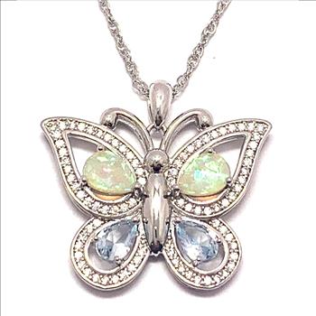 6.00ctw Opal, Blue Topaz & Diamonique Diamond BUTTERFLY Necklace