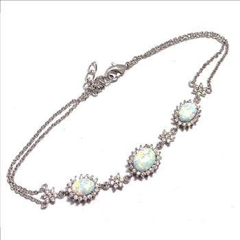 6.00ctw Opal & Diamonique Diamond Adjustable Bracelet in 18K Gold Overlay