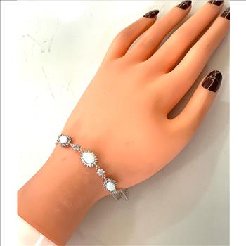 6.00ctw Opal & Diamonique Diamond Adjustable Bracelet in 18K Gold Overlay