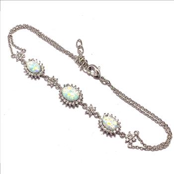 6.00ctw Opal & Diamonique Diamond Adjustable Bracelet in 18K Gold Overlay