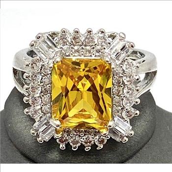 6.00ctw Yellow Topaz & Diamonique Diamond  Engagement Ring