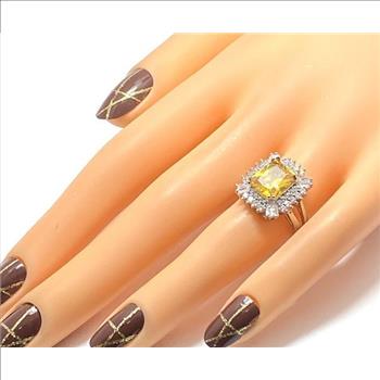 6.00ctw Yellow Topaz & Diamonique Diamond  Engagement Ring