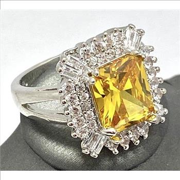 6.00ctw Yellow Topaz & Diamonique Diamond  Engagement Ring