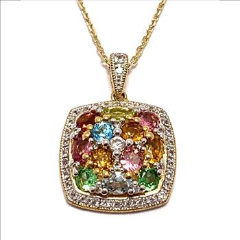 $612 COLORE SG Lorenzo 18K YG & .925 Sterling Silver 20 Genuine Diamonds & 1.40ctw Genuine Multicolor Stones Necklace