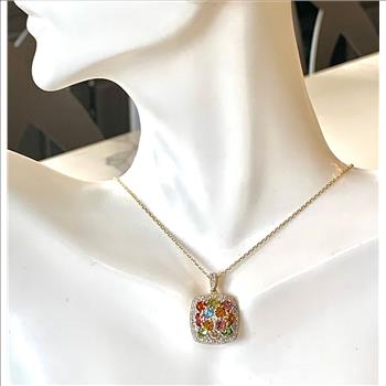 $612 COLORE SG Lorenzo 18K YG & .925 Sterling Silver 20 Genuine Diamonds & 1.40ctw Genuine Multicolor Stones Necklace