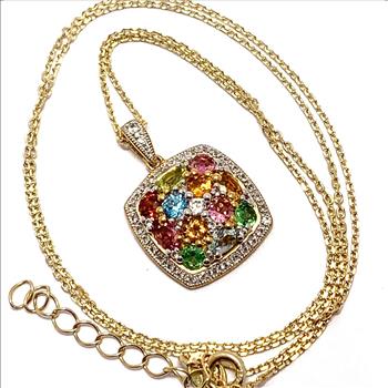 $612 COLORE SG Lorenzo 18K YG & .925 Sterling Silver 20 Genuine Diamonds & 1.40ctw Genuine Multicolor Stones Necklace