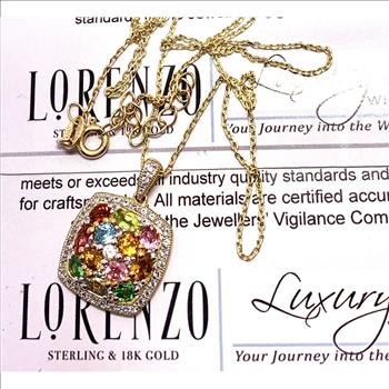 $612 COLORE SG Lorenzo 18K YG & .925 Sterling Silver 20 Genuine Diamonds & 1.40ctw Genuine Multicolor Stones Necklace