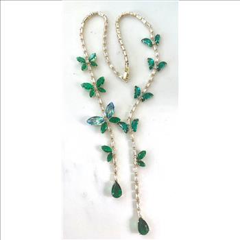 63.00ctw Emerald & CZ 18k White Gold Ovr Statement Necklace