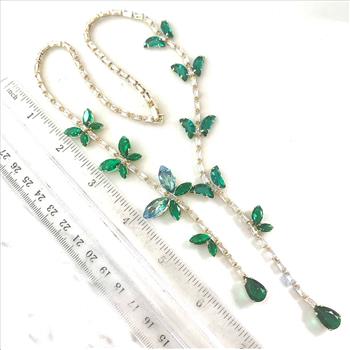 63.00ctw Emerald & CZ 18k White Gold Ovr Statement Necklace