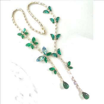 63.00ctw Emerald & CZ 18k White Gold Ovr Statement Necklace