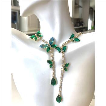 63.00ctw Emerald & CZ 18k White Gold Ovr Statement Necklace