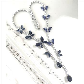 63.00ctw Sapphire & CZ 18k White Gold Ovr Statement Necklace