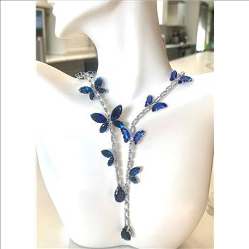 63.00ctw Sapphire & CZ 18k White Gold Ovr Statement Necklace