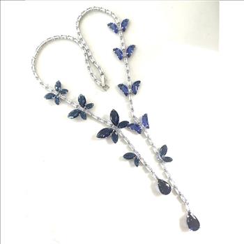 63.00ctw Sapphire & CZ 18k White Gold Ovr Statement Necklace