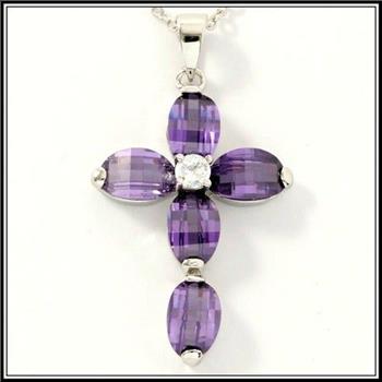 6.50ctw AAA+ Grade Purple Cubic Zirconia Gold Overlay Cross Necklace
