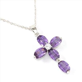 6.50ctw AAA+ Grade Purple Cubic Zirconia Gold Overlay Cross Necklace