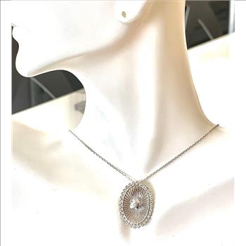 $675 COLORE SG Lorenzo 18K WG & .925 Sterling Silver 37 Genuine Diamonds Necklace