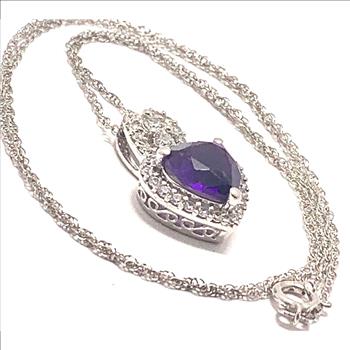 6.75ctw Amethyst & Diamonique Diamond Heart Necklace 18k White Gold Ovr