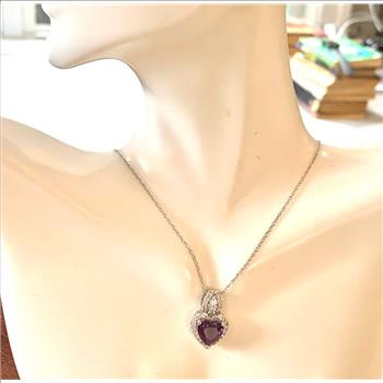 6.75ctw Amethyst & Diamonique Diamond Heart Necklace 18k White Gold Ovr