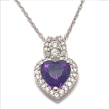 6.75ctw Amethyst & Diamonique Diamond Heart Necklace 18k White Gold Ovr
