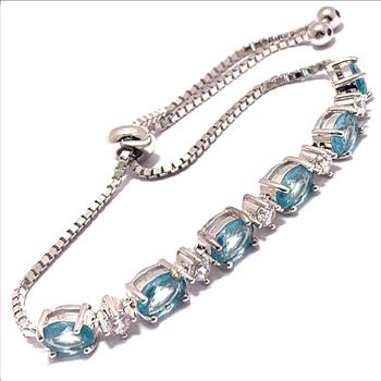 7.00ctw Blue Topaz & Diamonique Diamonds Adjustable Bracelet