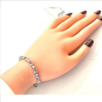 7.00ctw Blue Topaz & Diamonique Diamonds Adjustable Bracelet