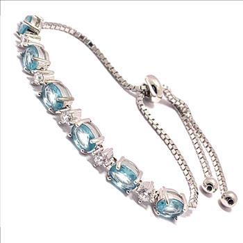 7.00ctw Blue Topaz & Diamonique Diamonds Adjustable Bracelet