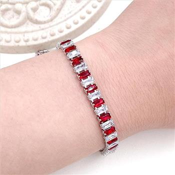 7.00ctw Emerald Cut Ruby & White Sapphire Straight Line Design Tennis Bracelet