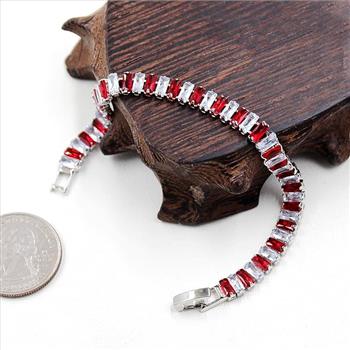 7.00ctw Emerald Cut Ruby & White Sapphire Straight Line Design Tennis Bracelet