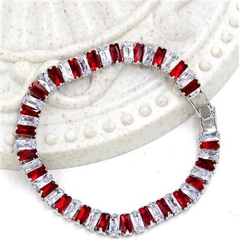 7.00ctw Emerald Cut Ruby & White Sapphire Straight Line Design Tennis Bracelet