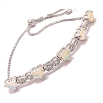 7.00ctw Opal & Diamonique Diamond Adjustable Tennis  Bracelet