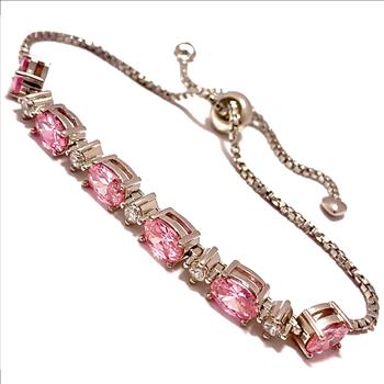 7.00ctw Pink Topaz & Diamonique Diamond Tennis Bracelet in 18K Gold Overlay – Designer Inspired