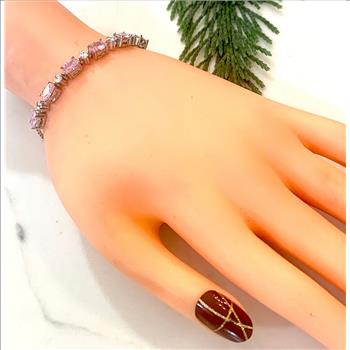 7.00ctw Pink Topaz & Diamonique Diamond Tennis Bracelet in 18K Gold Overlay – Designer Inspired