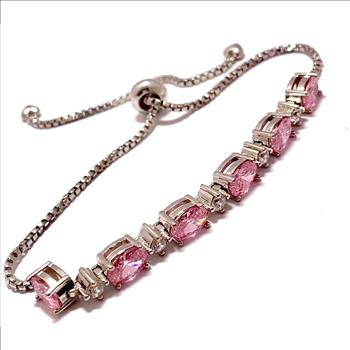 7.00ctw Pink Topaz & Diamonique Diamond Tennis Bracelet in 18K Gold Overlay – Designer Inspired