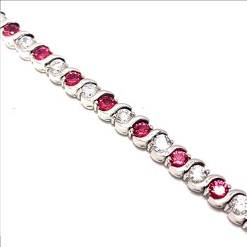 7.00ctw Ruby & Diamonique Diamond Tennis Bracelet 18k White Gold Overlay