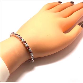 7.00ctw Ruby & Diamonique Diamond Tennis Bracelet 18k White Gold Overlay