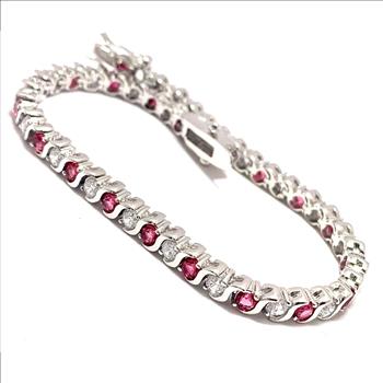 7.00ctw Ruby & Diamonique Diamond Tennis Bracelet 18k White Gold Overlay