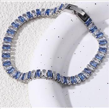 7.00ctw VVS-F Quality Diamonique Diamond & Blue Topaz Tennis Bracelet