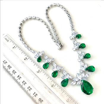 71.00ctw Emerald & CZ 18k White Gold Ovr Statement Necklace 18