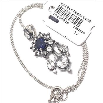 $72 Colore SG Lorenzo .925 Sterling Silver & 18kWG Sapphire & Diamonique Diamond Lavalier  Necklace