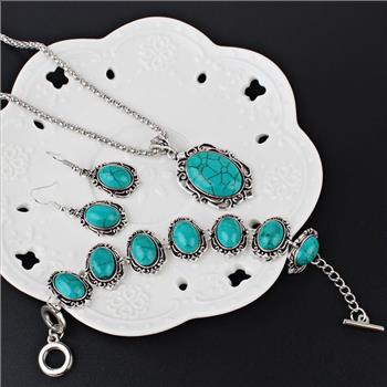 75.00ctw Turquoise Necklace, Bracelet & Earrings Set 18K Gold Overlay